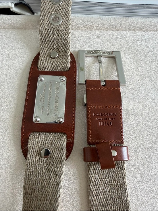 Dolce & Gabbana Canvas Leather Belt Women’s Size 40 Beige Brown main image 10